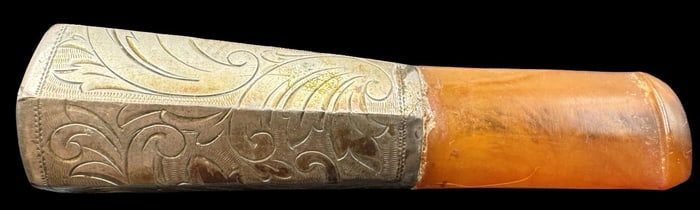 Ornate Vintage European 835 Silver & Amber Cigar Holder