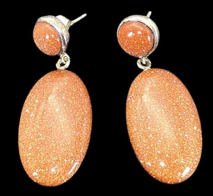 Vintage Sterling Silver & Aventurine Earrings