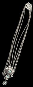 Ornate Antique ca. 1850 Austrian 800 Silver & Turquoise Filigree 4-Strand Choker Necklace