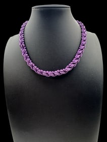 Stylish Vintage Purple Fabric Necklace /w Sterling Silver Clasp