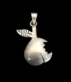Vintage Mid-Century Mexican Sterling Silver Apple Designer Pendant