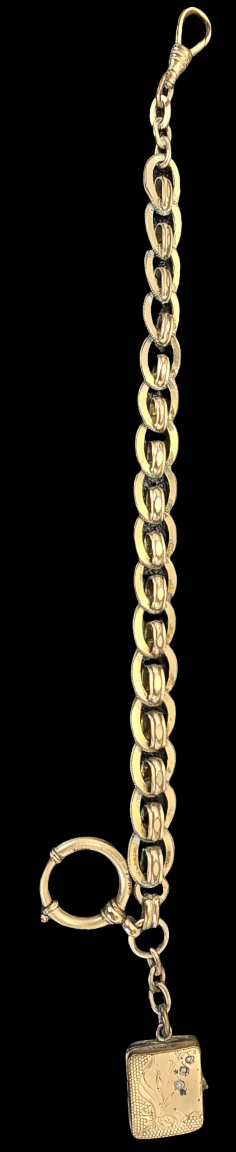 Antique ca. 1900 Gold Plated Pocket Watch Chain /w Locket Fob (1 of 7)