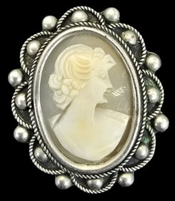 Vintage European Cameo Portrait Costume Jewelry Brooch