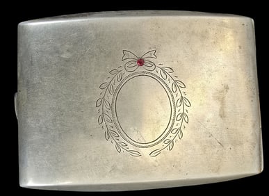 Antique European Silverplate Metal & Ruby Cigarette Case
