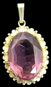 Antique ca. 1920 German KORDES & LICHTENFELS Golt-Tone Metal & Purple Gemstone Designer Pendant