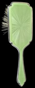 Antique British MAPPIN & WEBB Sterling Silver & Green Guilloche Enamel Brush