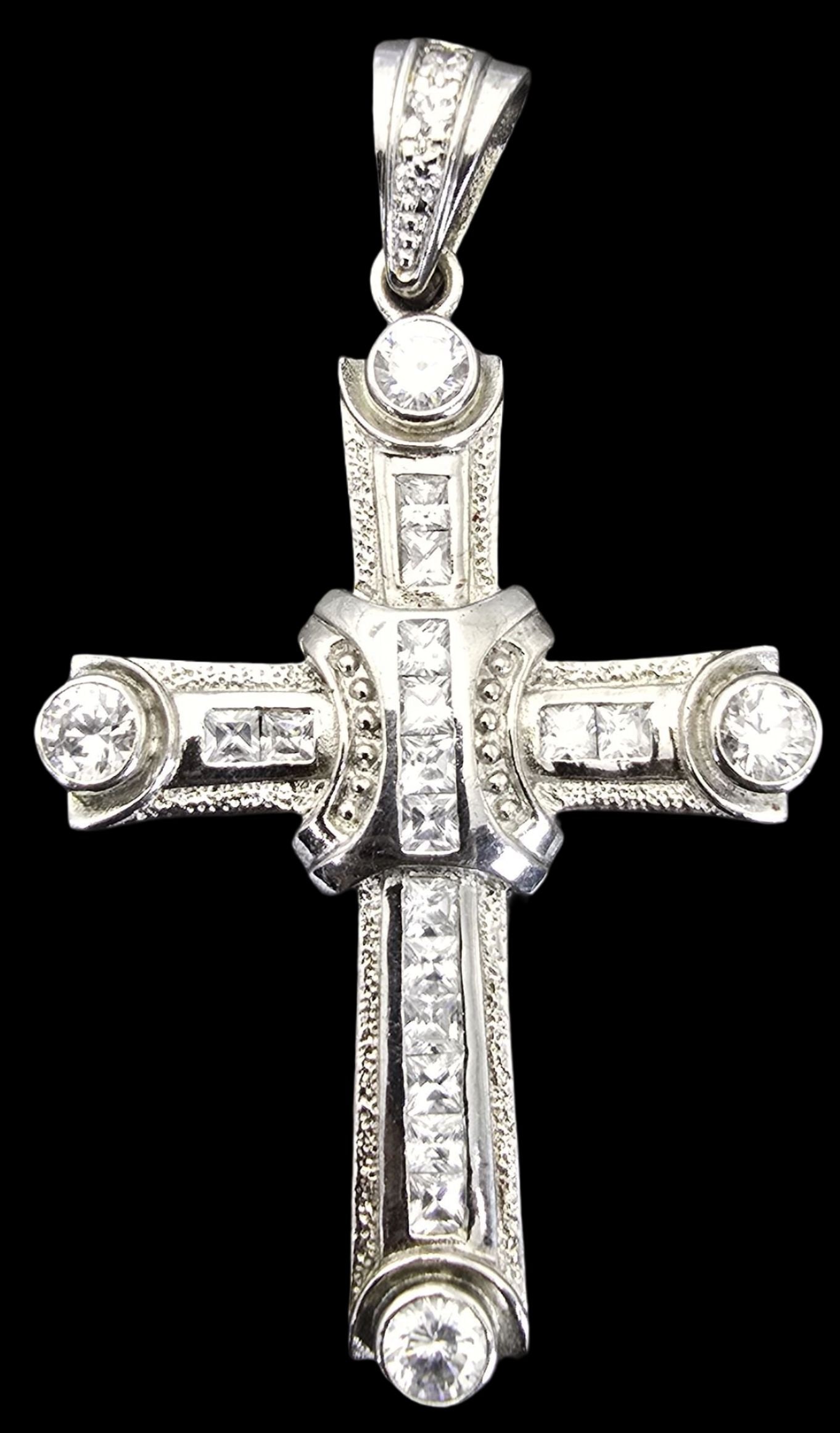 Large Vintage Sterling Silver & Rhinestone Christian Cross Pendant (1 of 4)