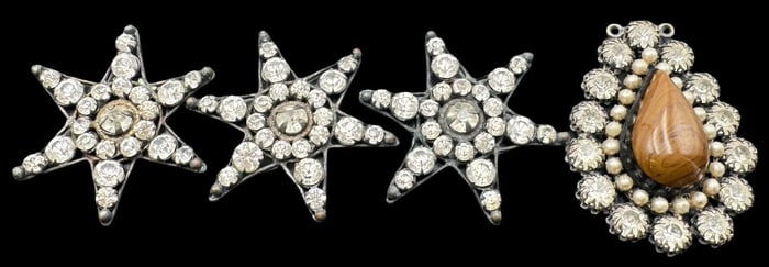 Jewelry Making Lot: 4 Vintage Clear Rhinestone Cluster Plaques