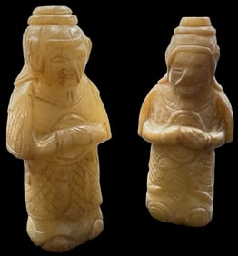 Jewelry Making Lot: Pair of Hand Carved Chinese Figurine Beads