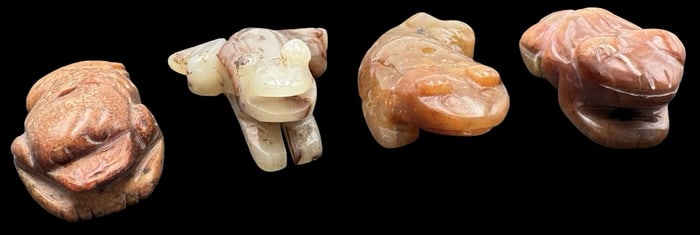 Jewelry Making Lot: 4 Hand Carved Frog Figurine Beads