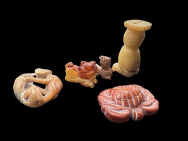 Jewelry Making Lot: 5 Hand Carved Animal & Sculpture Figurine Beads