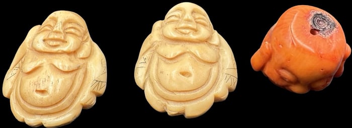 Jewelry Making Lot: 3 Hand Carved Buddha Figurine Beads
