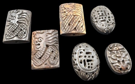 Jewelry Making Lot: 6 Hand Carved Figurine Beads