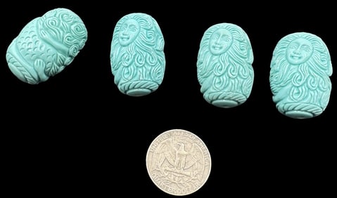 Jewelry Making Lot: 4 Hand Carved Turqouise Figurine Beads