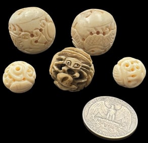 Jewelry Making Lot: 5 Hand Carved Figurine Beads