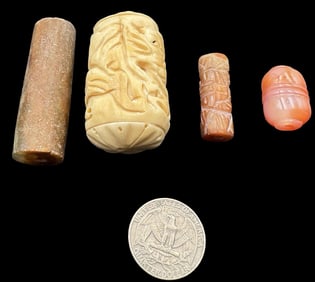Jewelry Making Lot: 4 Hand Carved Figurine Beads