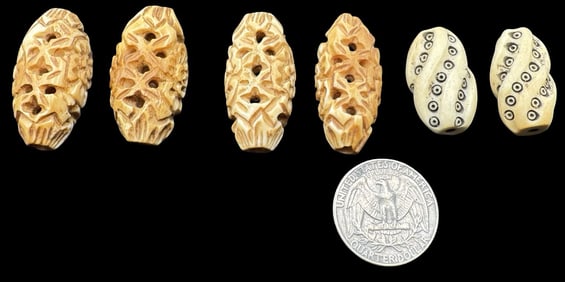 Jewelry Making Lot: 6 Hand Carved Figurine Beads