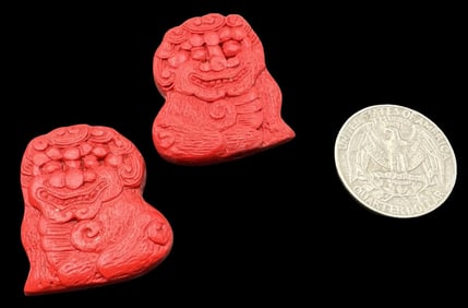 Jewelry Making Lot: Pair of Hand Carved Red Figurine Beads