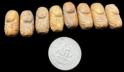 Jewelry Making Lot: 8 Hand Carved Brown Figurine Beads