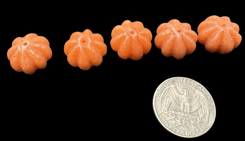 Jewelry Making Lot: 5 Hand Carved Orange Beads