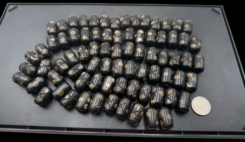 Jewelry Making Lot: Hand Carved Black Beads