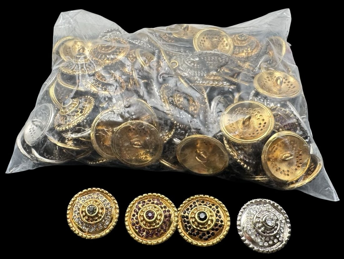 Jewelry Making Lot: Gold & Silver Buttons /w Different Colored Rhinestones (1 of 2)