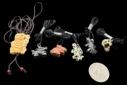 Jewelry Making Lot: 6 Hand Carved Pendant Charms