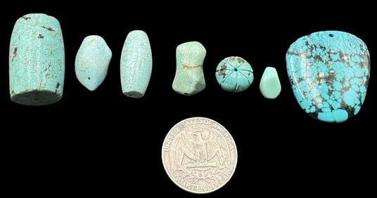 Jewelry Making Lot: 7 Hand Carved Turqouise Beads