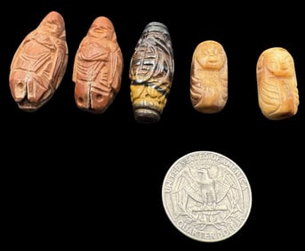 Jewelry Making Lot: 5 Hand Carved Brown Figurine Beads