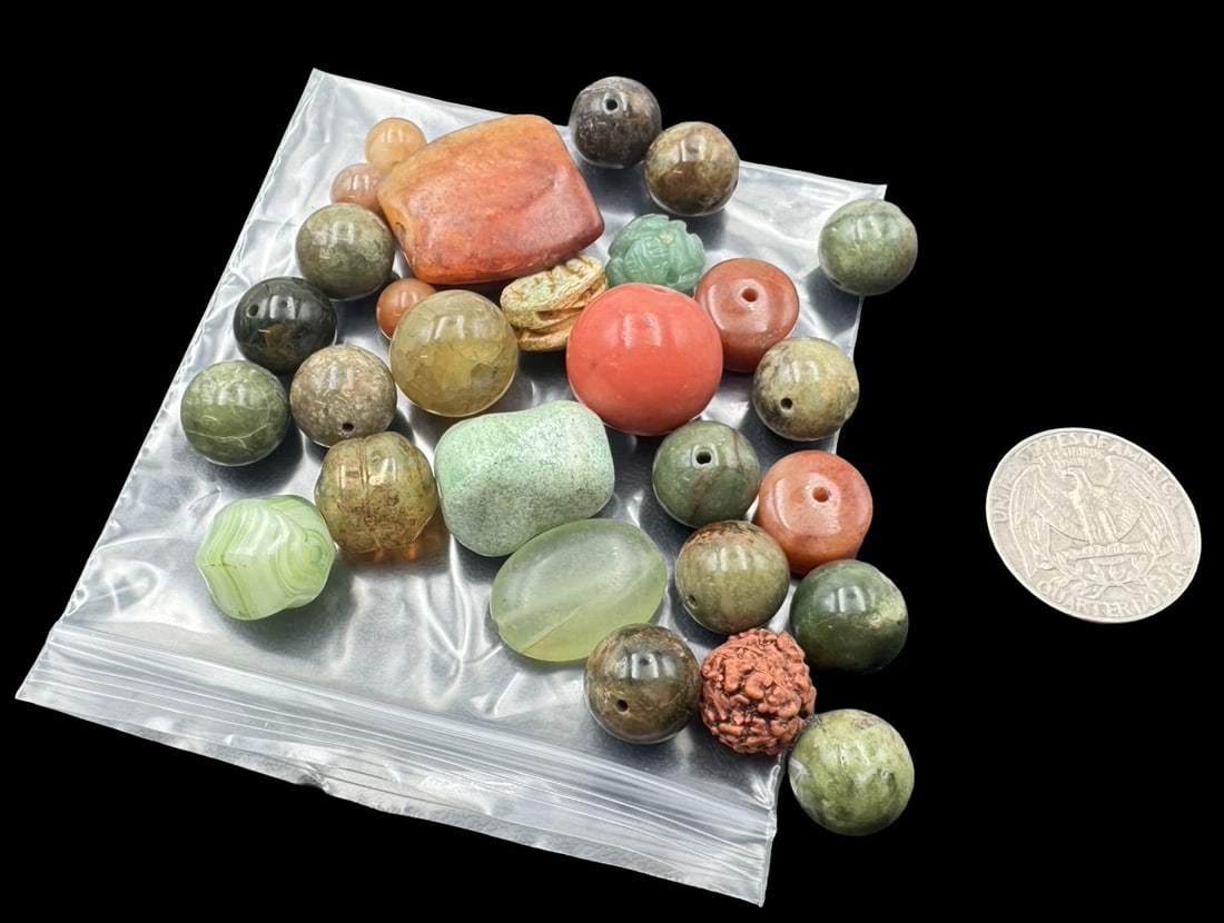 Jewelry Making Lot: Natural Stone Beads: Very good condition with minor patina according to age. The largest piece measures approx. 1" long and 7/8" wide. SHIPPING: We ship in-house and charge a flat fee of $12 for any order of 5 small items