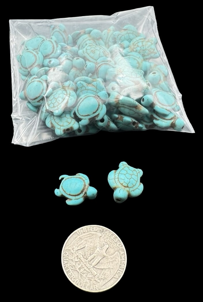 Jewelry Making Lot: Turqouise Turtle Beads: Very good condition with minor patina according to age. For measurement reference please see coin in the picture. SHIPPING: We ship in-house and charge a flat fee of $12 for any order of 5 small items
