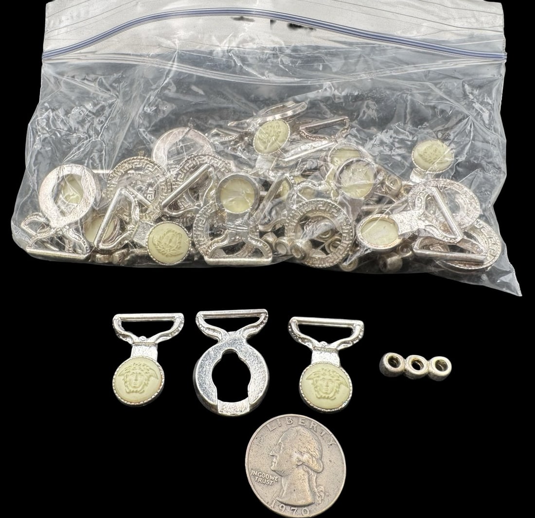 Jewelry Making Lot: Versace Style Medusa Head Closures: Very good condition with minor patina according to age. For measurement reference please see coin in the picture. SHIPPING: We ship in-house and charge a flat fee of $12 for any order of 5 small items