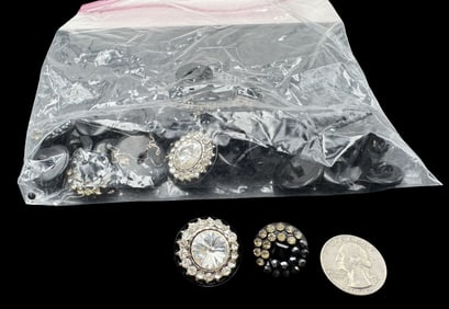 Jewelry Making Lot: Different Size Black Rhinestone Cluster Buttons