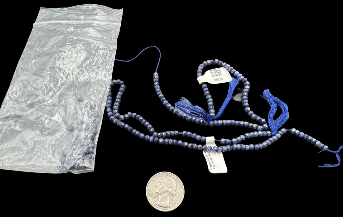 Jewelry Making Lot: Blue Sapphire Beads: Very good condition with minor patina according to age. For measurement reference please see coin in the picture. SHIPPING: We ship in-house and charge a flat fee of $12 for any order of 5 small items