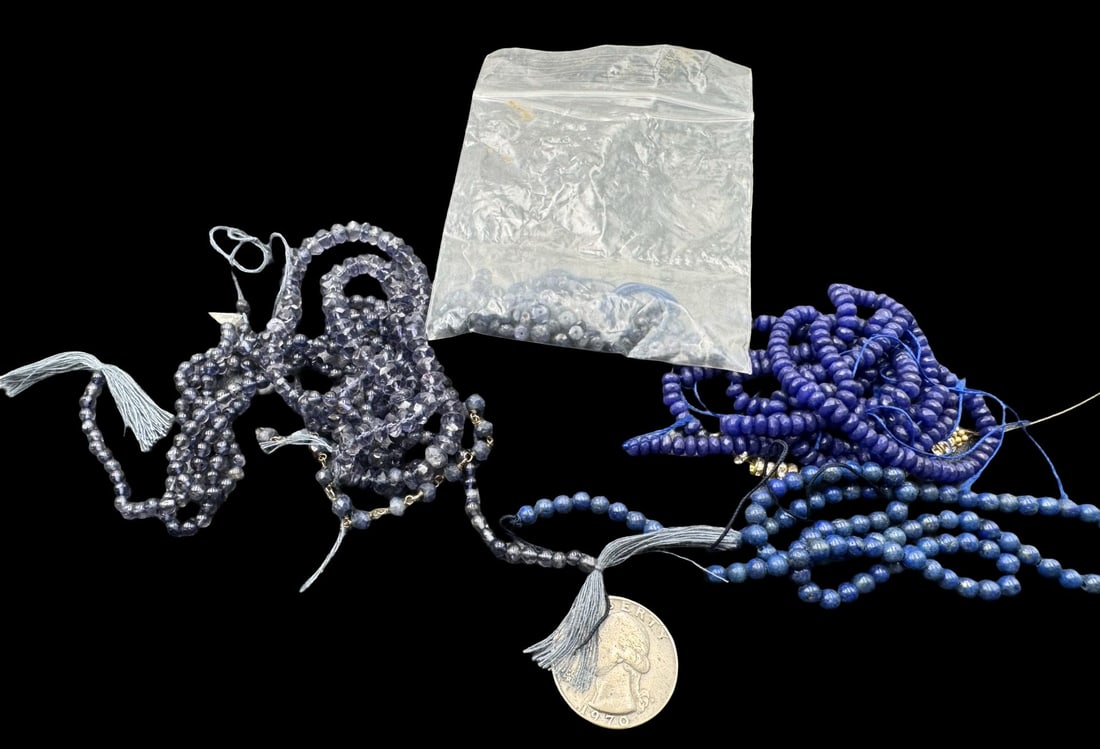 Jewelry Making Lot: Blue Sapphire & Blue Beads: Very good condition with minor patina according to age. For measurement reference please see coin in the picture. SHIPPING: We ship in-house and charge a flat fee of $12 for any order of 5 small items