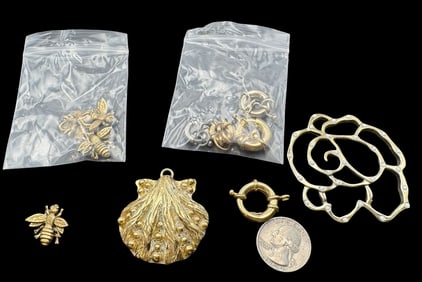 Jewelry Making Lot: Gold Color Bees, Closure & 2 Pendants