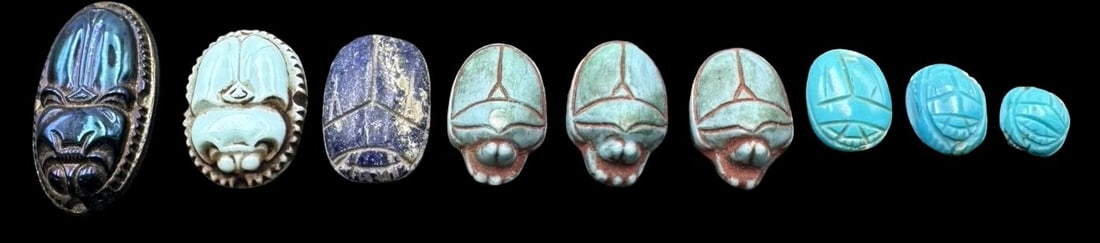 Jewelry Making Lot: 9 Hand Carved Egyptian Scarab (1 of 2)
