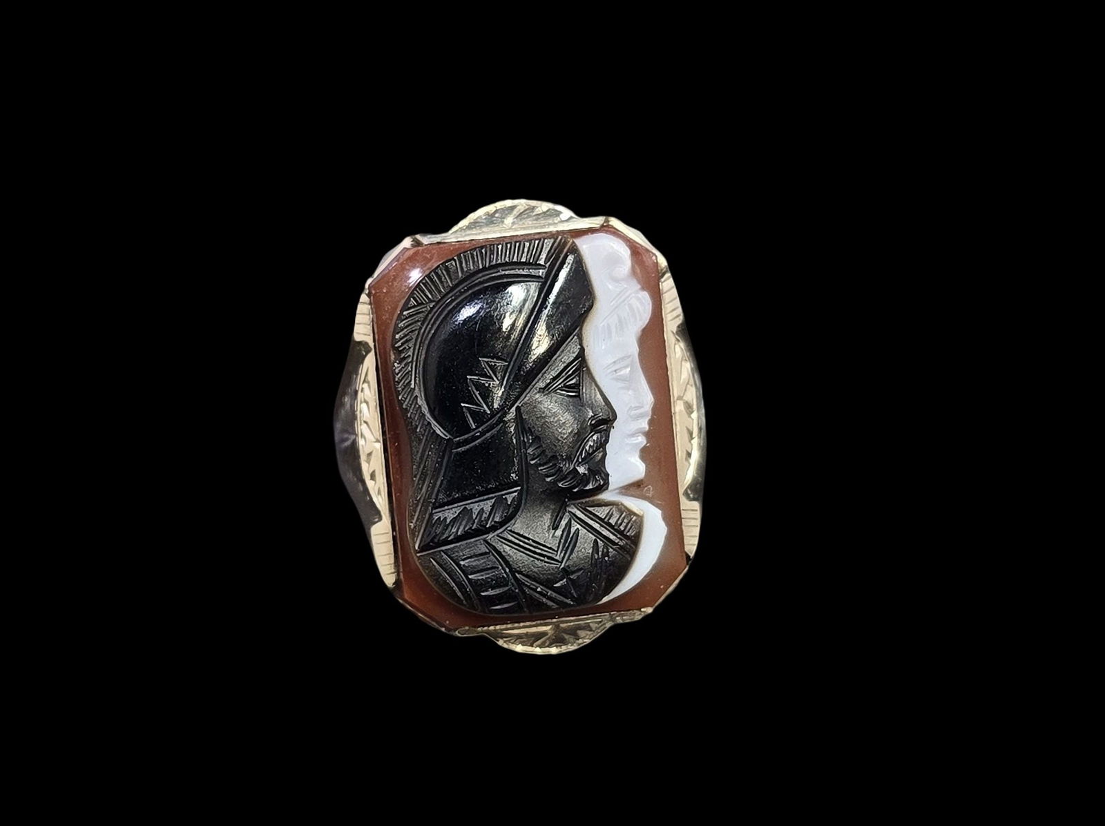 Antique Partially Gilt Sterling Silver & Multi-Layer Cameo Signet Ring (1 of 8)