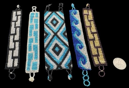 Lot of 5 Vintage Handmade Multi-Color Bead Bracelets