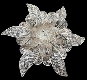 Vintage Sterling Silver Filigree Flower Brooch