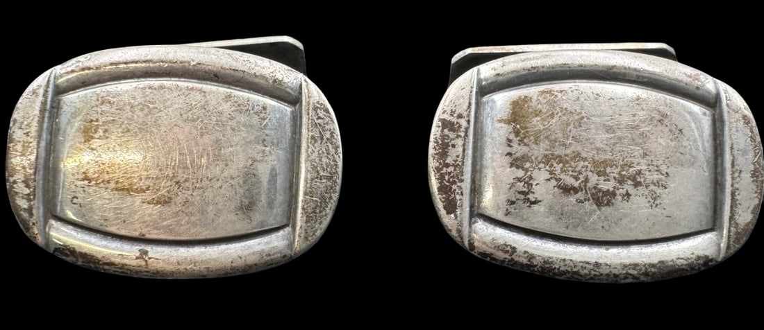 Vintage Mid-Century Modern European 835 Silver Designer Cufflinks: Very good Vintage condition with minor patina according to age. Each measures approx. 3/4" long x 1/2" wide and they jointly weigh ca. 9.1 grams. Marked for 835 Silver.& signed. SHIPPING: We ship in-h