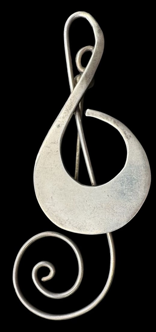 Vintage TAXCO Mexico Sterling Silver Musical Note Brooch Pin (1 of 3)