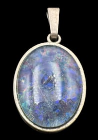 Exquisite Vintage Oval European 835 Silver & Opal Pendant Charm