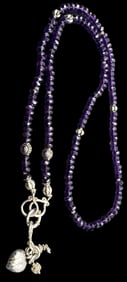 Beatiful Vintage Sterling Silver & Amethyst Necklace /w Heart Pendant