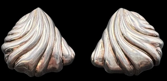 Beautiful Vintage CHRISTIAN DIOR Sterling Silver Designer Clip Earrings