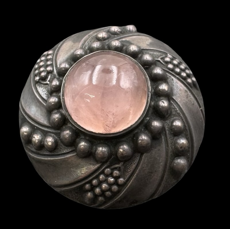 Unusual Vintage Mid-Century Modern European 800 Silver & Rose Quartz Brooch (1 of 4)