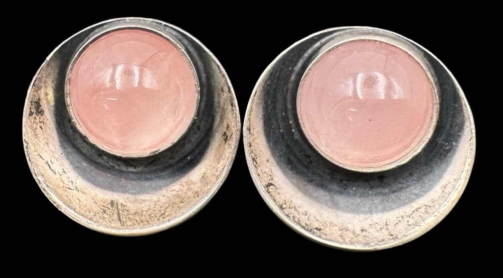 Vintage NIELS ERIK FROM Denmark Sterling Silver & Rose Quartz Earrings (1 of 4)