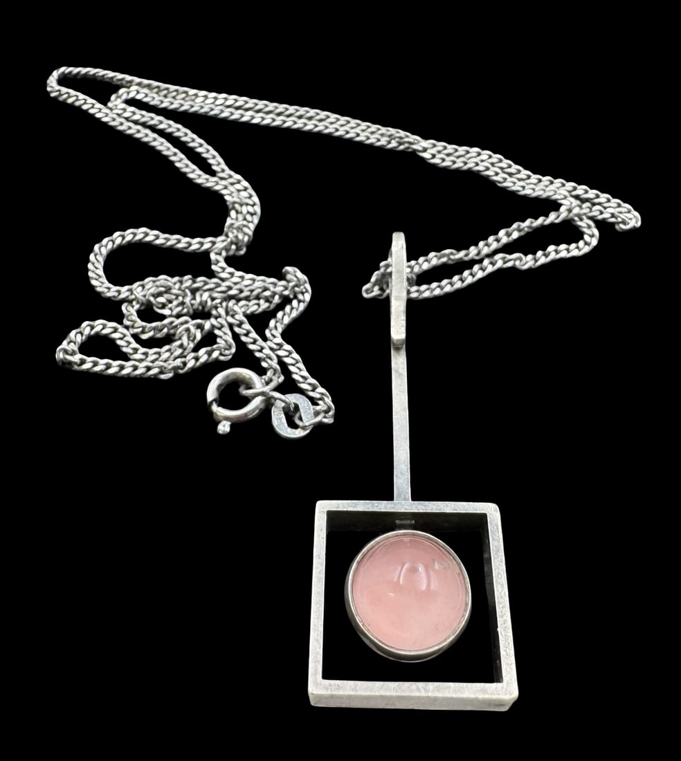 Gorgeous Vintage Mid-Century Modern FRIEDRICH BINDER Germany Sterling Silver & Rose Quartz Pendant (1 of 5)
