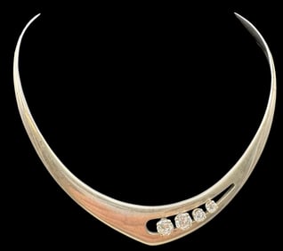 Beautiful Vintage JONDELL Mexico Sterling Silver & Clear Rhinestone Designer Choker Necklace
