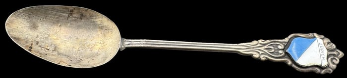 Ornate Vintage European 800 Silver & Enamel Souvenir Spoon from Zurich, Switzerland